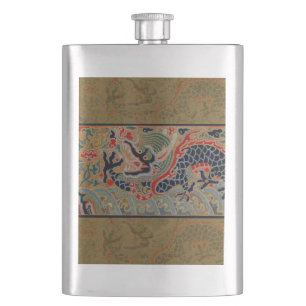 Flasque Motif de broderie en soie de dragon chinois antiqu