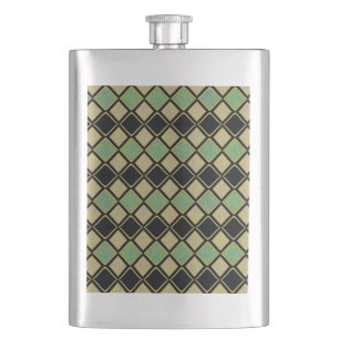 Flasque Motif Harlequin en Or, Vert et Noir