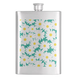 Flasque Négative Space Daisies blanc jaune sur vert