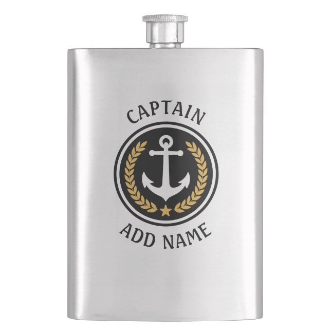 Flasque Nom du bateau capitaine Ancre Gold Style Laurel Me (devant)