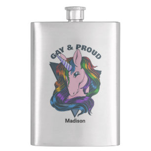 Flasque Nom personnalisé & Licorne Gay Texte