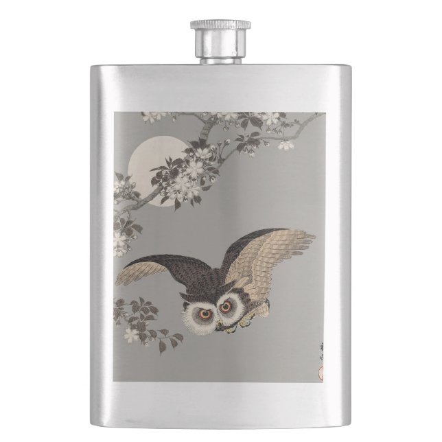 Flasque Nuit Japonaise Chouette Lune Bois Coupe Flying Nig (devant)