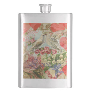 Flasque Oiseaux de l'amour Vintage Antique Cœur