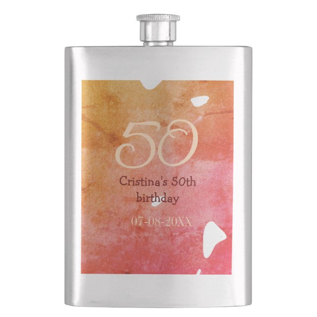 Flasque Orange rouge 50 anniversaire ajouter nom date p (devant)