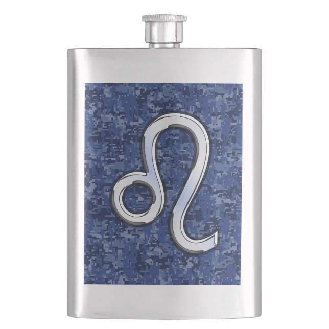 Flasque Panneau Leo Zodiac sur Camo numérique bleu marine (devant)