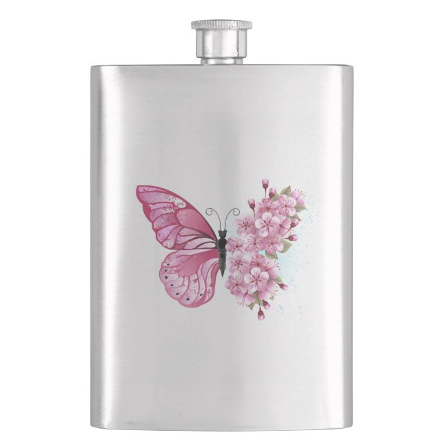 Flasque Papillon à fleurs avec Sakura rose (devant)