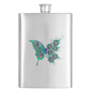 Flasque Papillon aux plumes de paon vert
