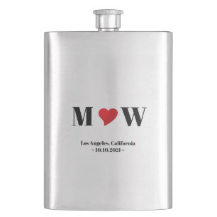 Flasque Personnaliser Deux initiales coeur rouge Mariage F