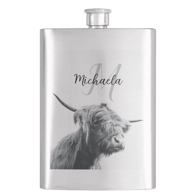 Flasque Portrait de vache highland initiale monogramme noi (devant)