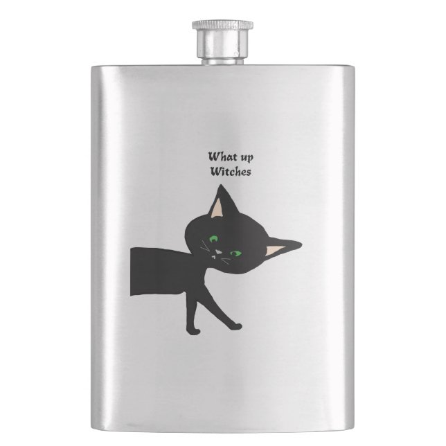Flasque Quelle Sorcière ! Chat noir drôle avec yeux verts (devant)