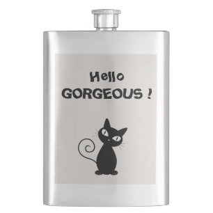 Flasque Quirky Whimsical Black Cat Glittery-Bonjour magnif