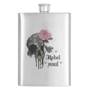 Flasque Rebel Soul - Crâne gothique avec Rose rose