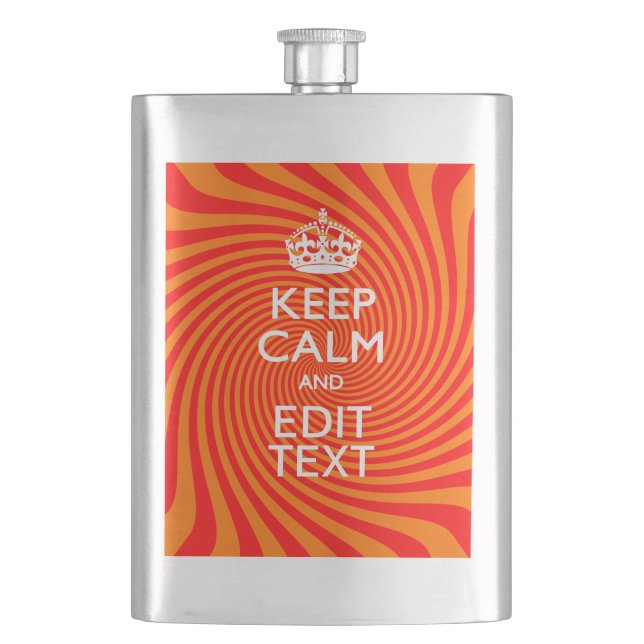 Flasque Restez Calme Et Ayez Votre Texte Orange Swirl (devant)