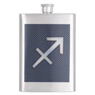 Flasque Sagittarius Zodiac Sign on Blue Carbon Fibre Style