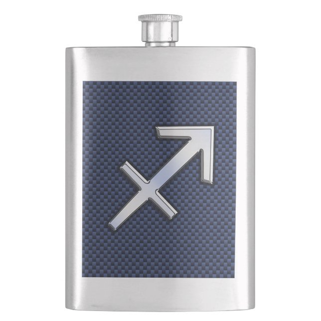Flasque Sagittarius Zodiac Sign on Blue Carbon Fibre Style (devant)