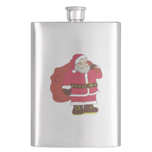 Flasque Santa Claus en rouge avec sac cadeau et lunettes