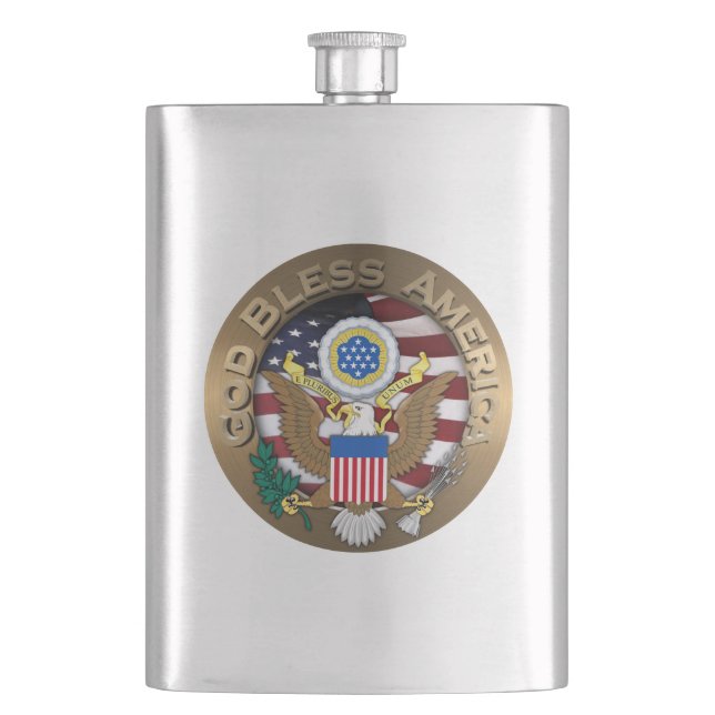 Flasque Sceau des États-Unis d'Amérique - Dieu béni l'Amér (devant)