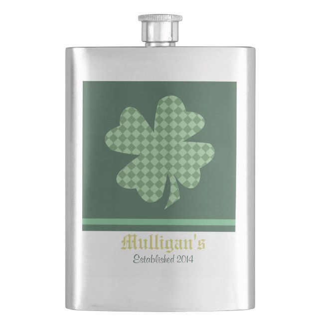 Flasque Shamrock de chèques verts personnalisé (devant)