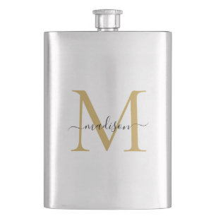 Flasque Simple moderne Faux Gold Monogramme Girl Script No