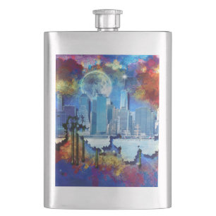 Flasque SlipperyJoe NYC graffiti lune entourée de tourbill