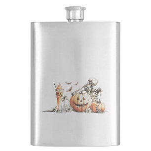 Flasque Squelette avec citrouille et boire. Halloween.