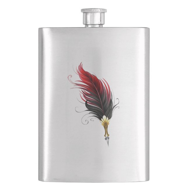 Flasque Stylo rouge en plumes avec nib or (devant)