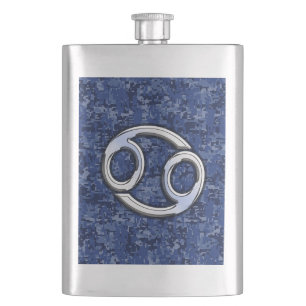 Flasque Symbole du cancer Zodiaque Marine Camouflage numér