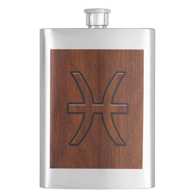 Flasque Symbole Zodiac Pisces Style de grains de bois d'ac (devant)