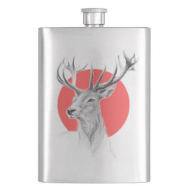 Flasque Tête de cerf Dessin de cerf Cercle rouge Art anima