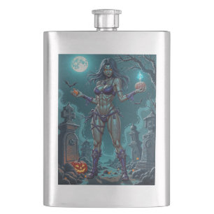Flasque Traite d'Halloween ou ami Zombie w Cerveau