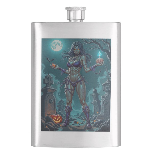 Flasque Traite d'Halloween ou ami Zombie w Cerveau (devant)