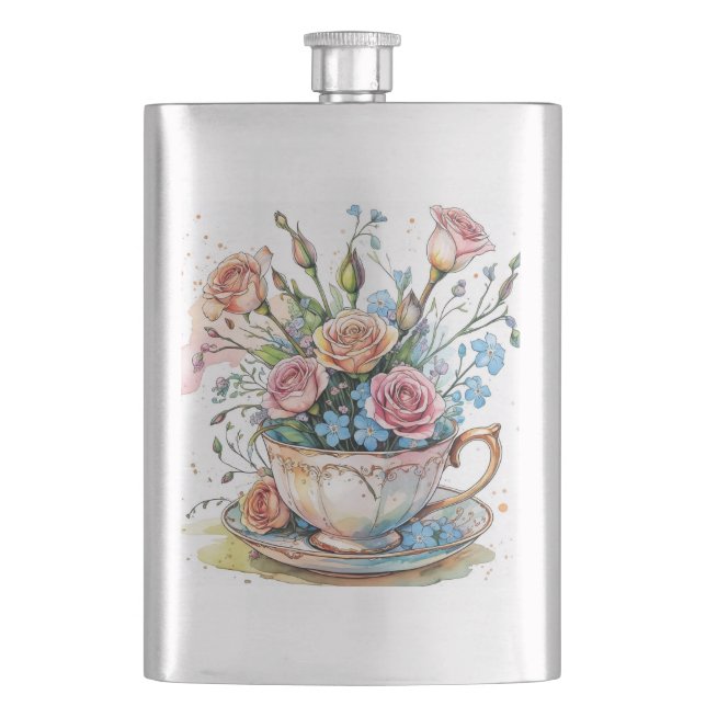 Flasque Vin floral Motif - Aquarelle douce Boho art (devant)