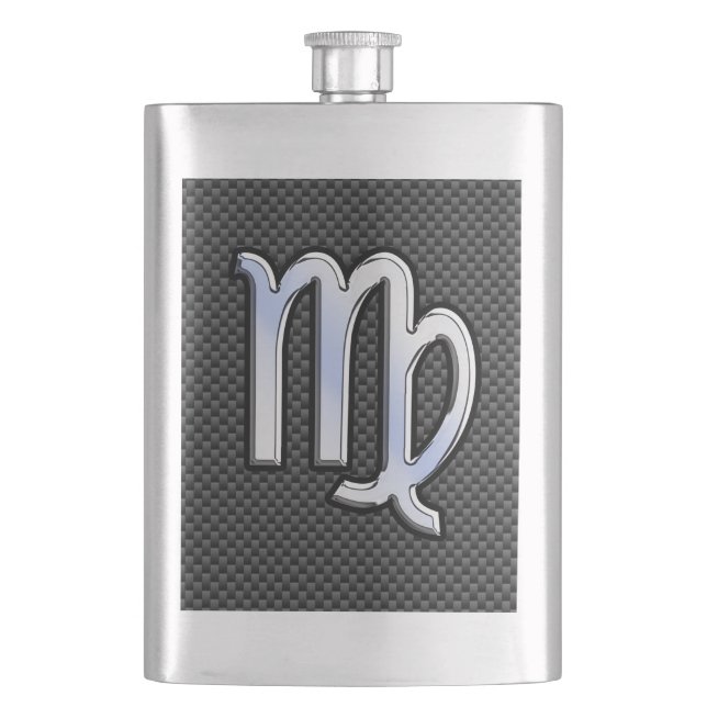 Flasque Virgo Zodiac Sign on Charcoal Carbon Fiber Style (devant)