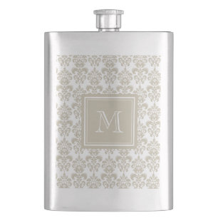 Flasque Votre monogramme, motif beige 2 de damassé