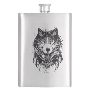 Flasque Wolf Wild Animal Nature Illustration Art tatouage