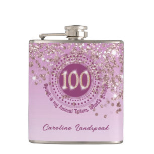 Flasques 100e et Rose Parties scintillant or et devis de bo