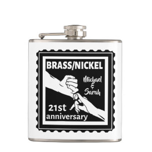 Flasques 21e anniversaire mariage laiton nickel traditionne