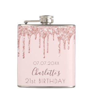 Flasques 21e anniversaire rose or parties scintillant goutt