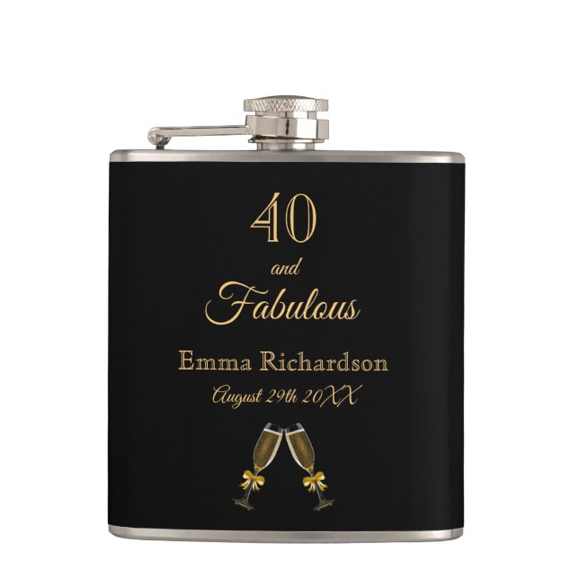 Flasques 40 fabuleux anniversaire noir or chic monogramme (Devant)