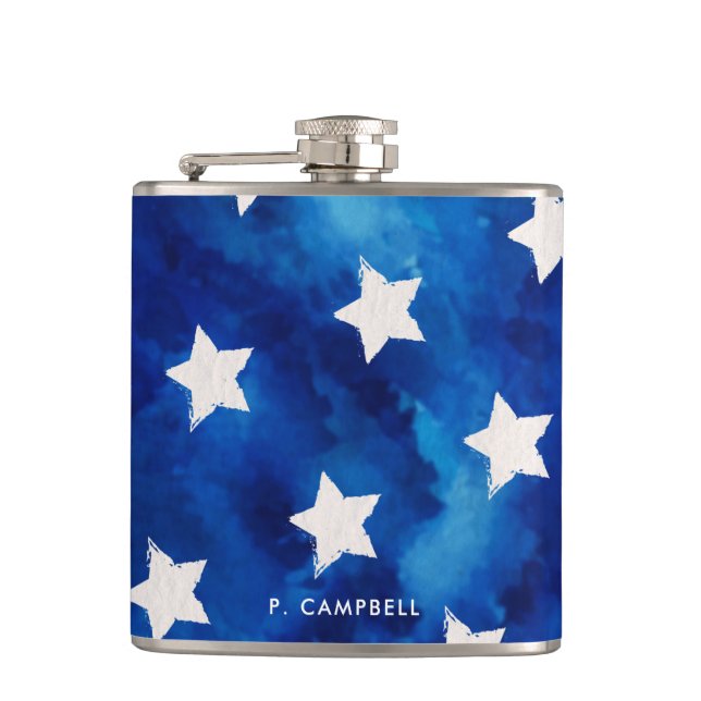 Flasques 4 juillet Stars Blue Tie Dye Motif Personnaliser (Devant)