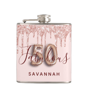 Flasques 50 fabuleux anniversaire rose or parties scintilla