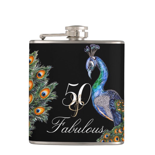 Flasques 50 & Fabuleux Elegant Aquarelle Peacock Anniversai (Devant)