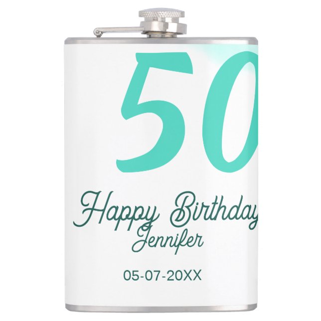 Flasques 50e anniversaire ajouter nom date année vert paste (Devant)