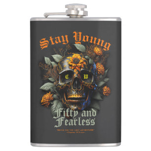 FLASQUES 50E ANNIVERSAIRE NOIR ORANGE SKULL RESTER JEUNE