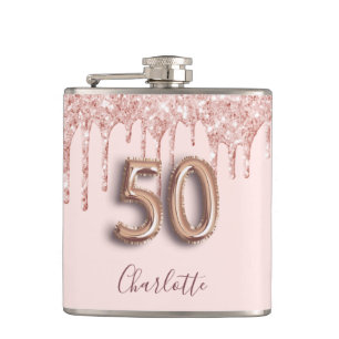 Flasques 50e anniversaire rose or parties scintillant rose