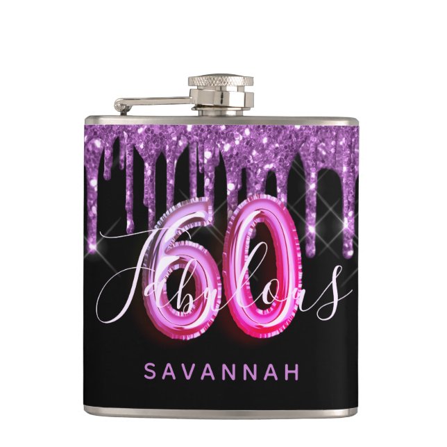 Flasques 60 Fabuleux anniversaire noir violet script de par (Devant)