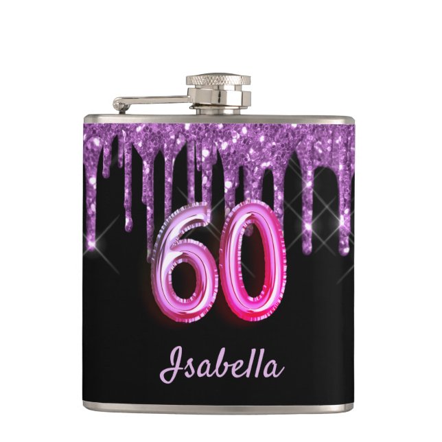 Flasques 60e anniversaire noir violet parties scintillant m (Devant)