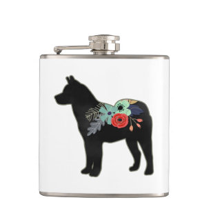 Flasques Akita Chien race Boho Floral Silhouette