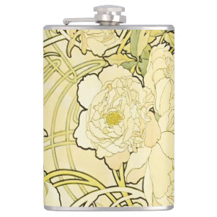 Flasques Alphonse Mucha Pivoines Motif Floral Art Nouveau