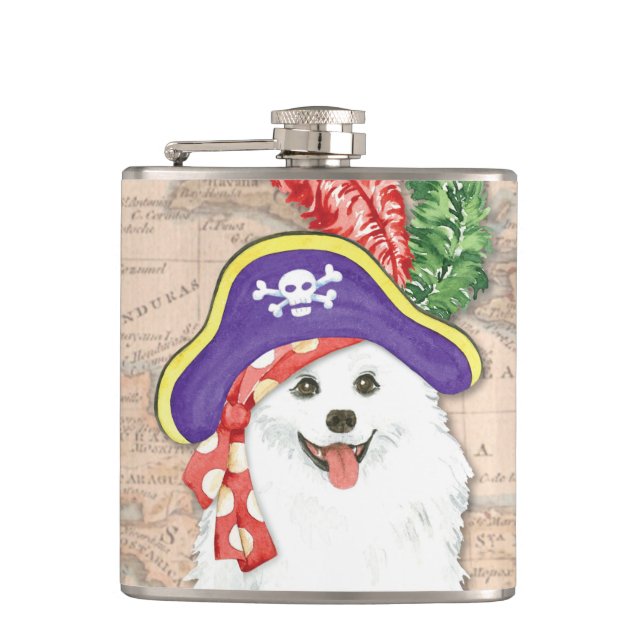 Flasques American Eskimo Chien Pirate Hip Flask (Devant)
